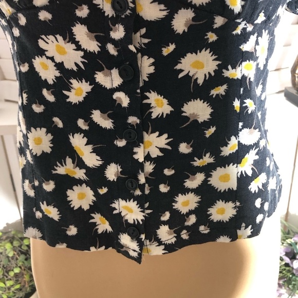 Vintage Y2K Daisy Blouse Puff Short Sleeves Floral Navy - Medium - Picture 9 of 13